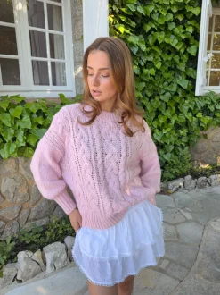 Design By Si Raffaella kabelstrik med ballonærmer - Lyserød
