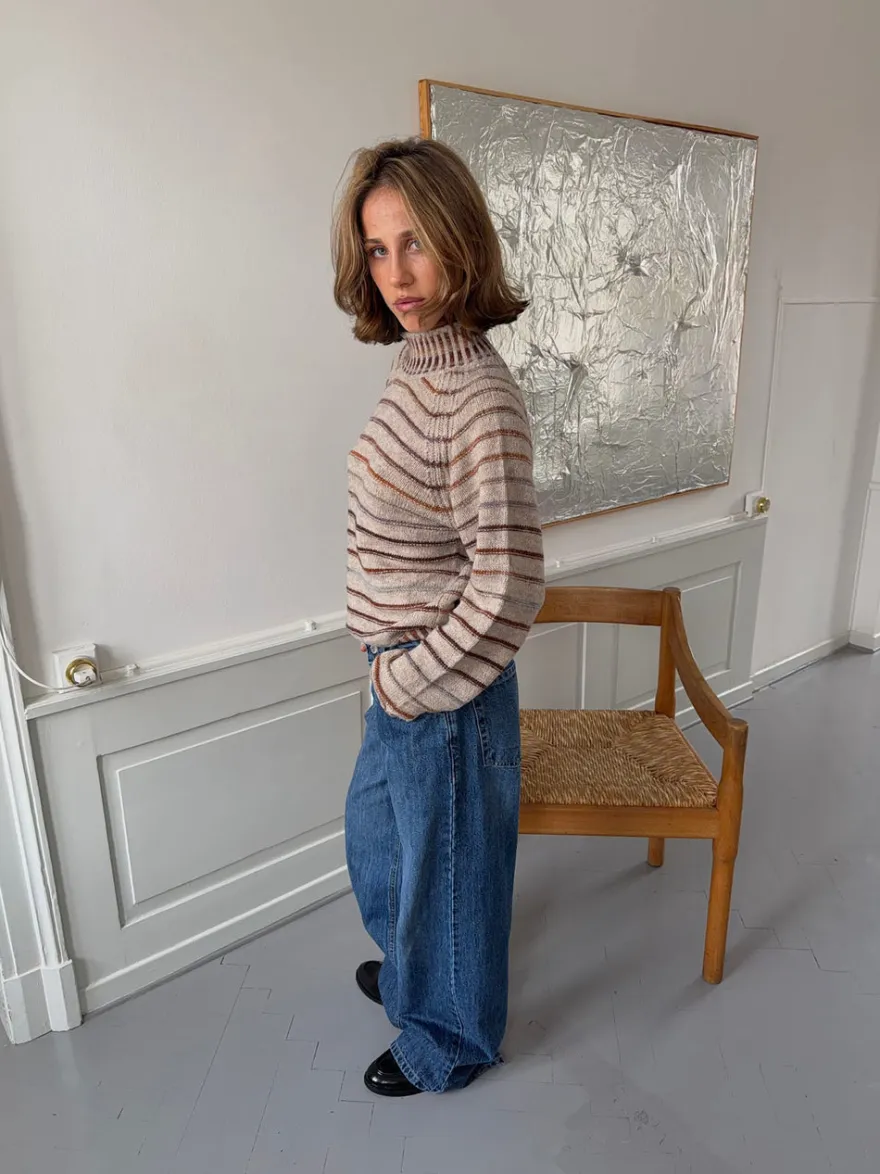 Design By Si Rainova strik med striber - Beige/multifarvet Outlet