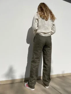Design By Si Rebecca hør bukser oliven grøn Sale
