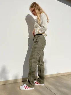 Design By Si Rebecca hør bukser oliven grøn Sale