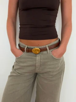 Design By Si Refined bælte - Brun/guld Discount