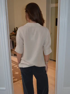 Design By Si Ria bluse i hørblanding - Beige Clearance