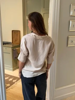 Design By Si Ria bluse i hørblanding - Beige Clearance