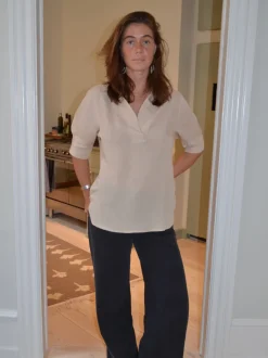 Design By Si Ria bluse i hørblanding - Beige Clearance