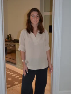 Design By Si Ria bluse i hørblanding - Beige Clearance