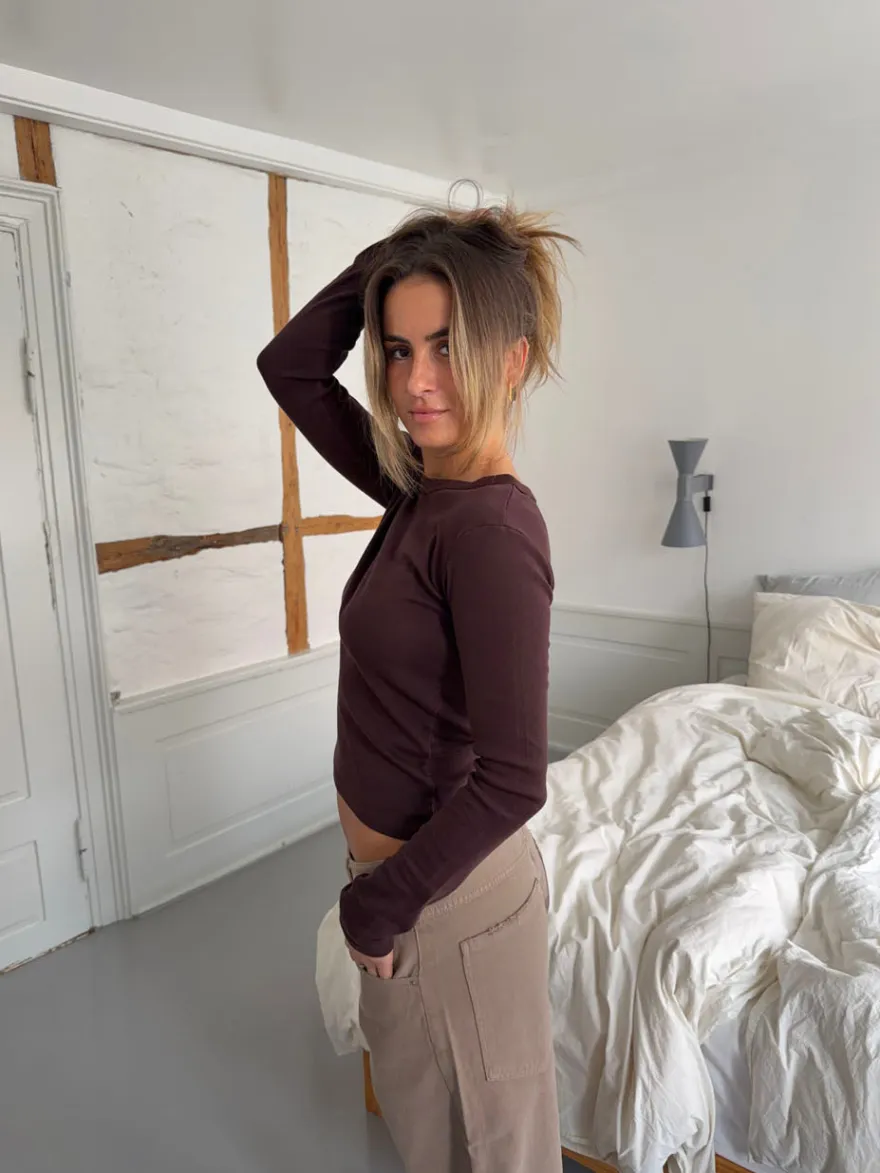 Design By Si Roleo langærmet bluse - Brun Discount