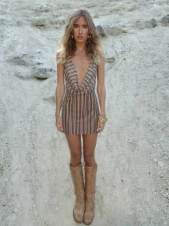 Design By Si Sabi meshkjole med striber - Brun/cream Online
