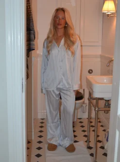 Design By Si Sabine satin pyjamasbukser - Lyseblå Best