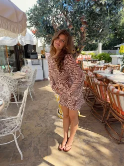 Design By Si Safaria kjole med zebraprint - Off white/brun Outlet