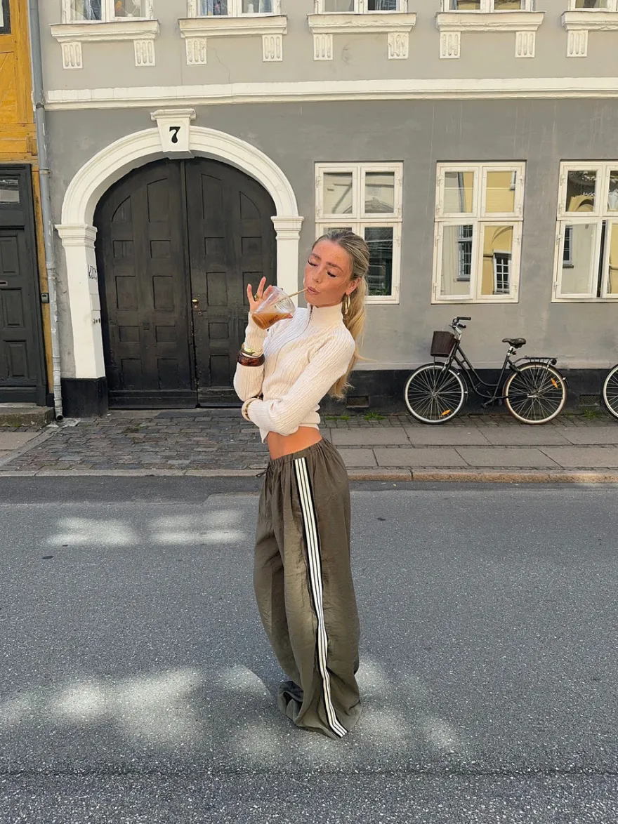 Design By Si Samantha bukser med stribe detaljer - Kaki Clearance