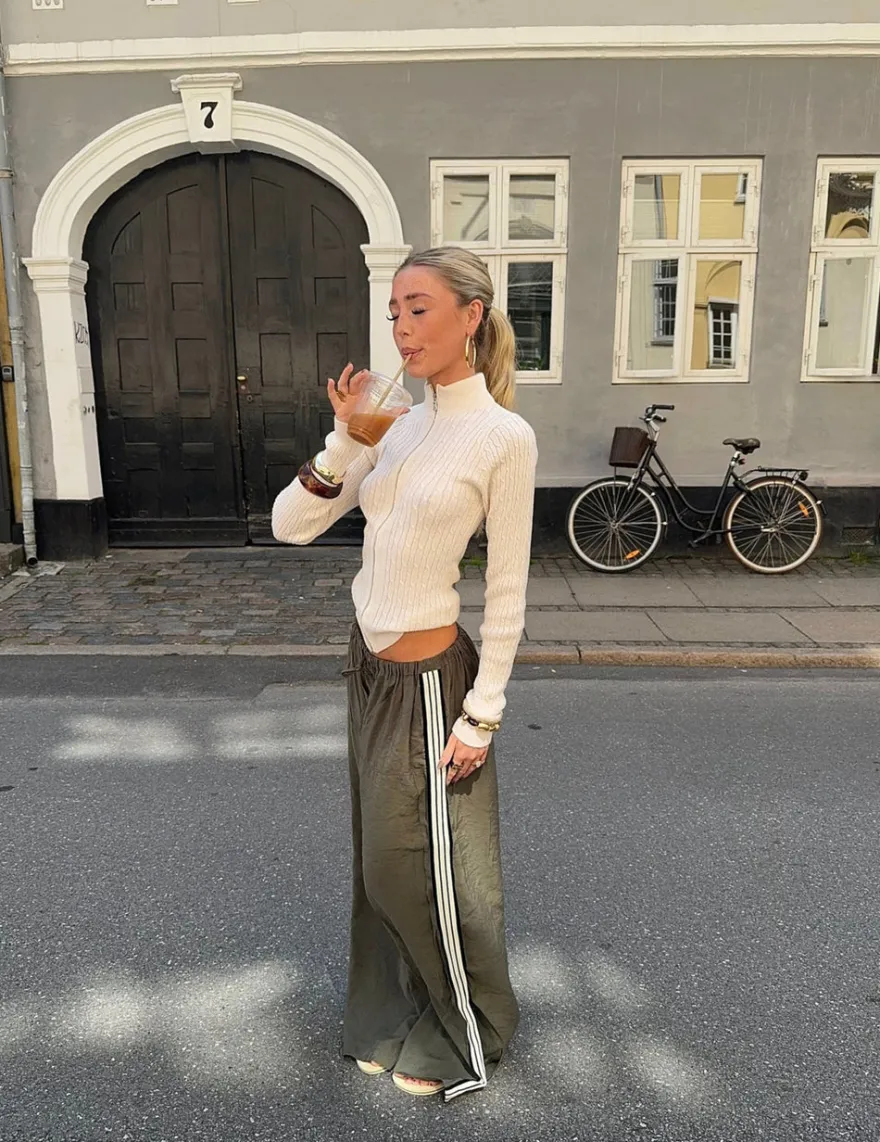 Design By Si Samantha bukser med stribe detaljer - Kaki Clearance