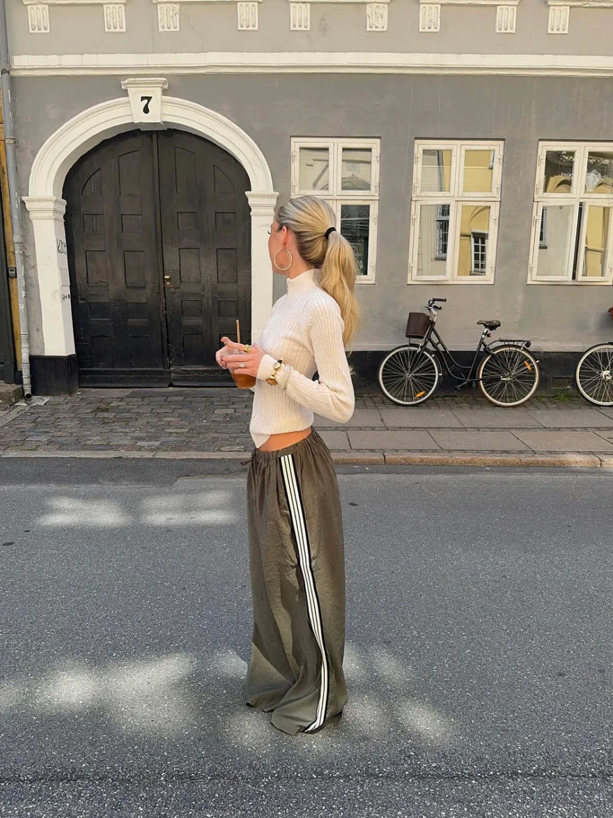 Design By Si Samantha bukser med stribe detaljer - Kaki Clearance