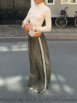 Design By Si Samantha bukser med stribe detaljer - Kaki Clearance