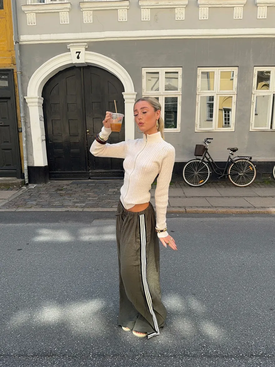Design By Si Samantha bukser med stribe detaljer - Kaki Clearance
