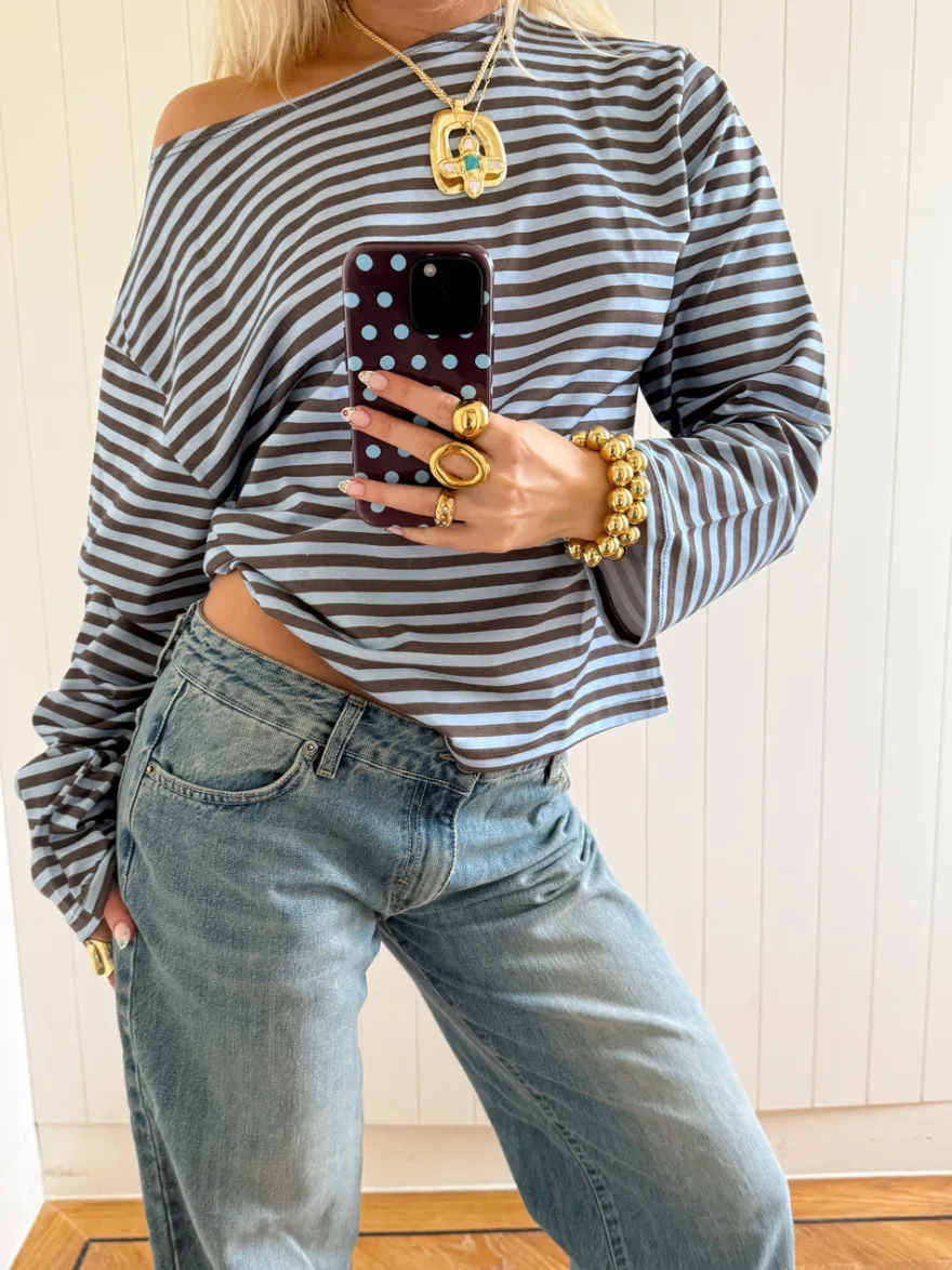 Design By Si Scandivv bluse med striber - Blå/brun Best