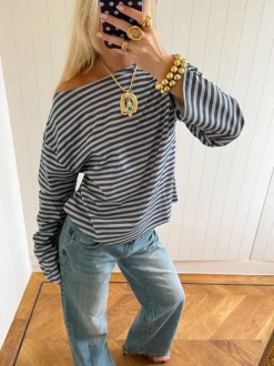 Design By Si Scandivv bluse med striber - Blå/brun Best