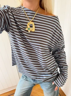 Design By Si Scandivv bluse med striber - Blå/brun Best