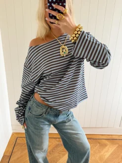 Design By Si Scandivv bluse med striber - Blå/brun Best