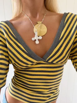 Design By Si Scandivv bluse med striber - Grå/gul New