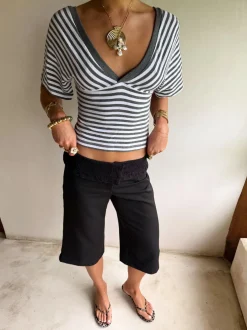 Design By Si Scandivv bluse med striber - Grå/hvid Clearance