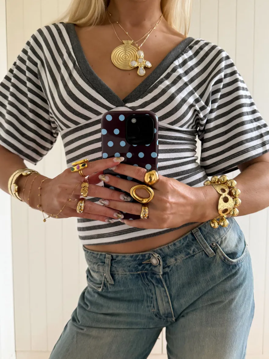 Design By Si Scandivv bluse med striber - Grå/hvid Clearance