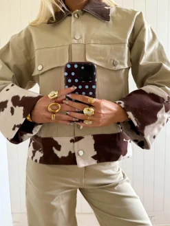 Design By Si Scandivv denimjakke med koprint - Beige/brun/hvid Clearance