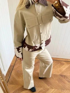 Design By Si Scandivv denimjakke med koprint - Beige/brun/hvid Clearance