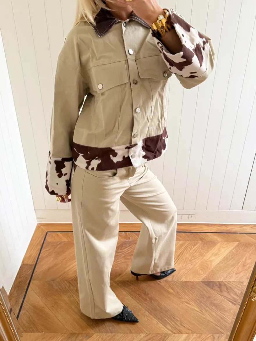 Design By Si Scandivv jeans med koprint - Beige Hot