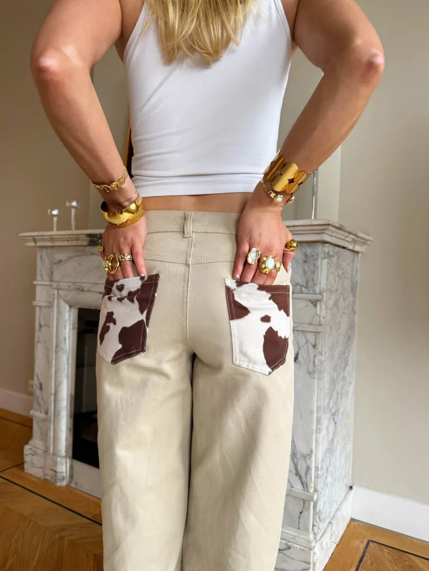 Design By Si Scandivv jeans med koprint - Beige Hot