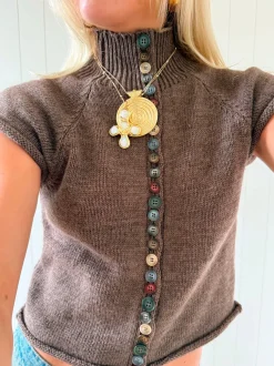 Design By Si Scandivv kortærmet strik med knapper - Brun/taupe Best