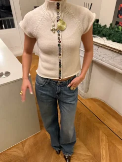 Design By Si Scandivv kortærmet strik med knapper - Beige/off white Online