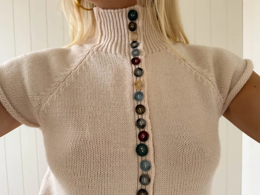 Design By Si Scandivv kortærmet strik med knapper - Beige/off white Online