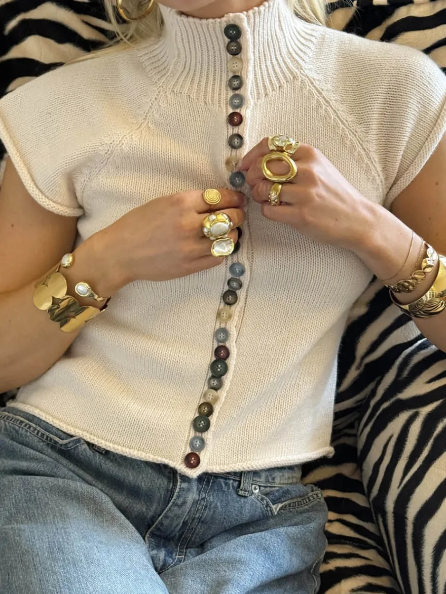 Design By Si Scandivv kortærmet strik med knapper - Beige/off white Online