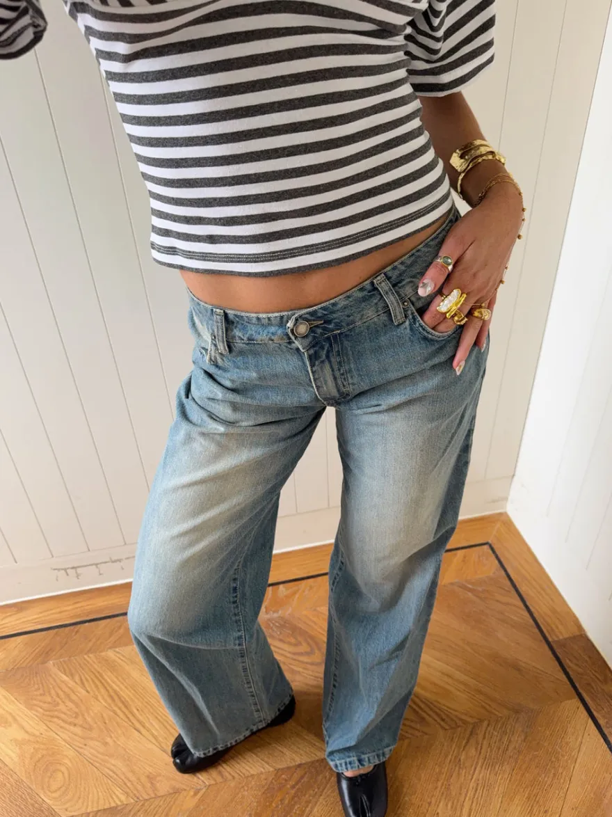 Design By Si Scandivv lavtaljede jeans - Lys denim Outlet
