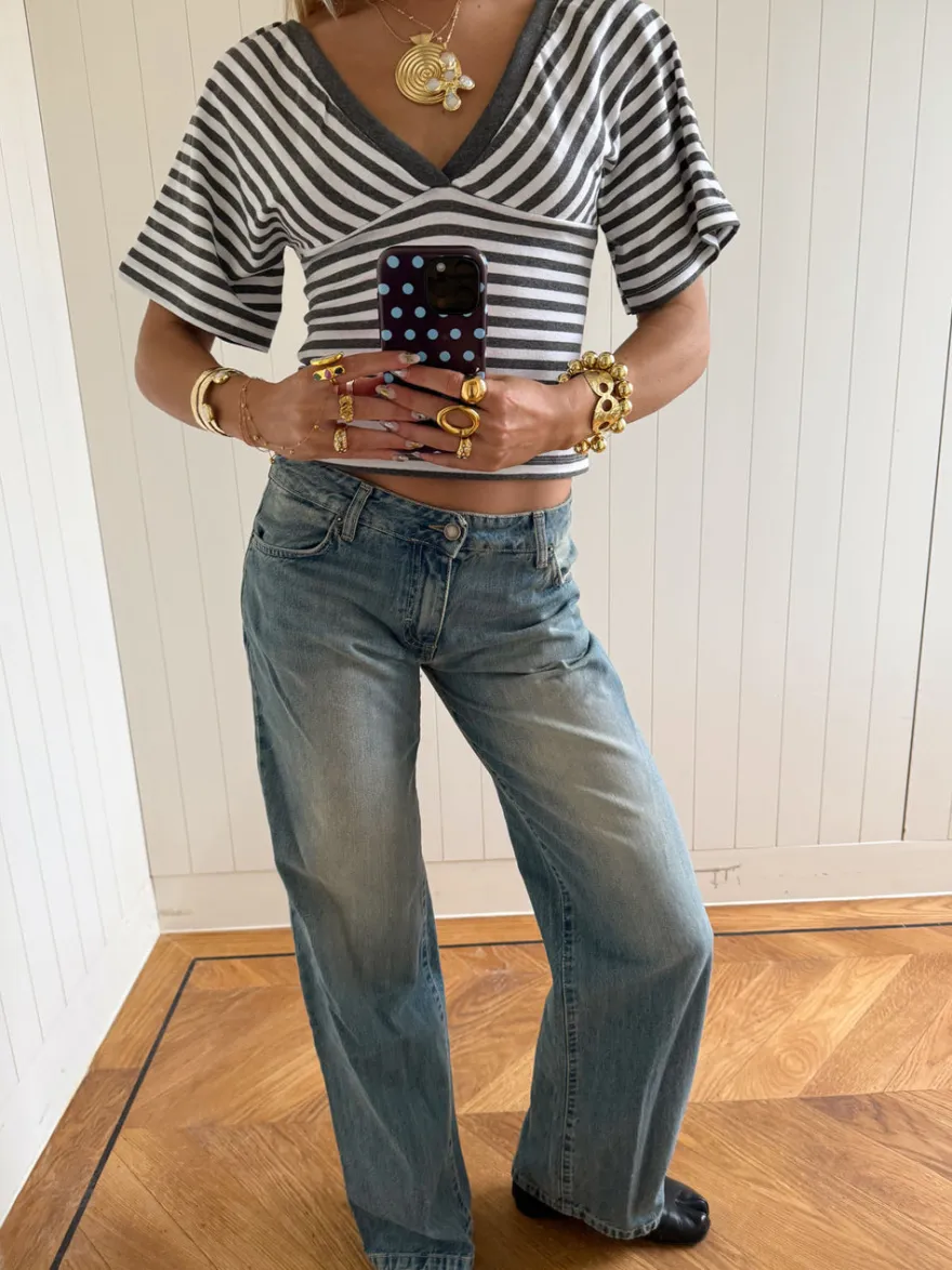 Design By Si Scandivv lavtaljede jeans - Lys denim Outlet