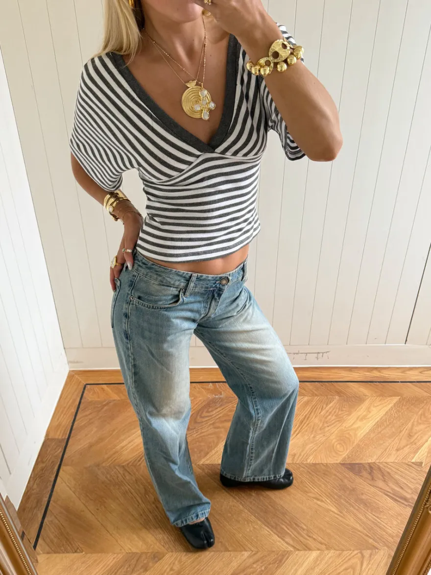 Design By Si Scandivv lavtaljede jeans - Lys denim Outlet