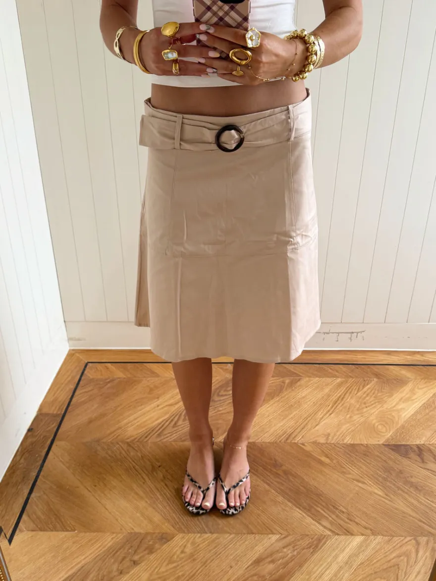 Design By Si Scandivv nederdel med bælte - Beige Clearance