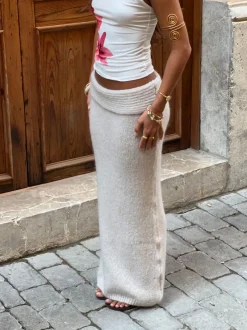 Design By Si Sefina maxi strikket nederdel - Beige