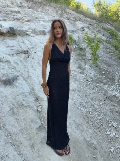 Design By Si Sesia maxikjole i blonder - Sort Outlet