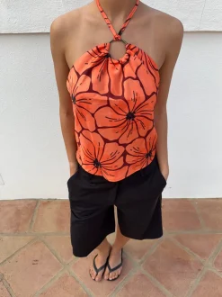Design By Si Sibilia top med blomster - Orange/sort Online