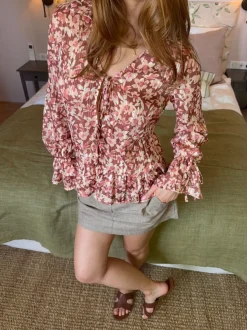 Design By Si Silina bluse med blomster - Lyserød/brun Discount