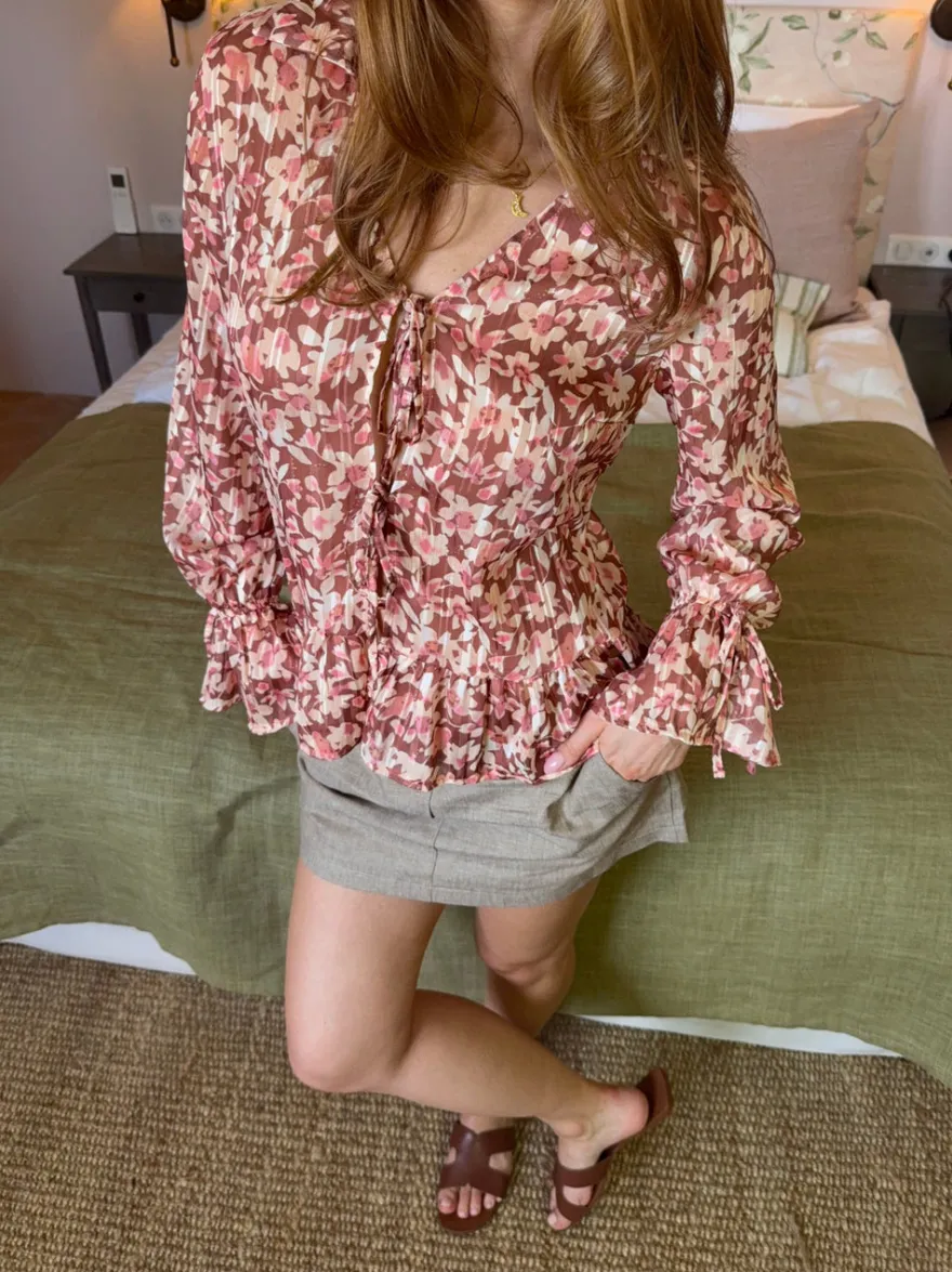 Design By Si Silina bluse med blomster - Lyserød/brun Discount