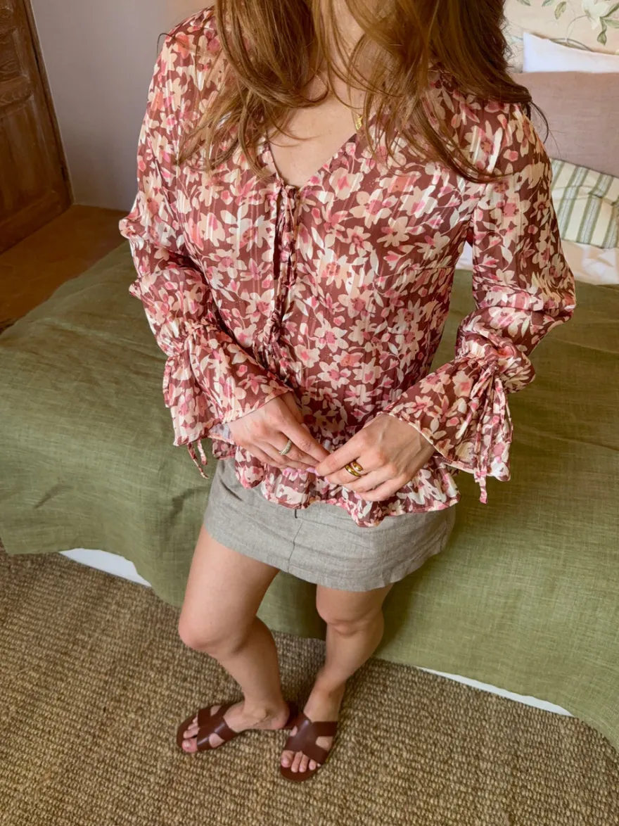 Design By Si Silina bluse med blomster - Lyserød/brun Discount