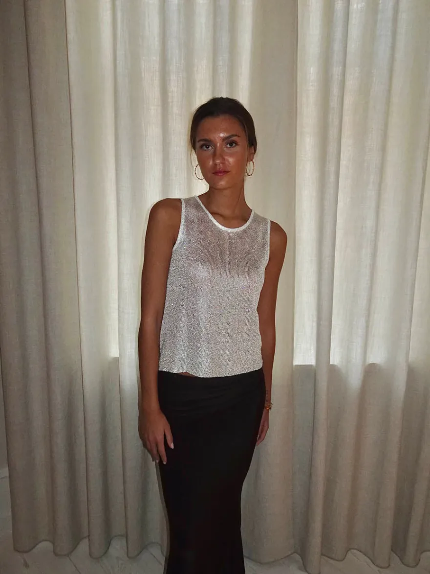 Design By Si Silja top med glimmer - Hvid Online