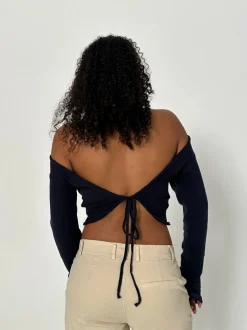Design By Si Simona 2 ways bindebluse - Navy Online