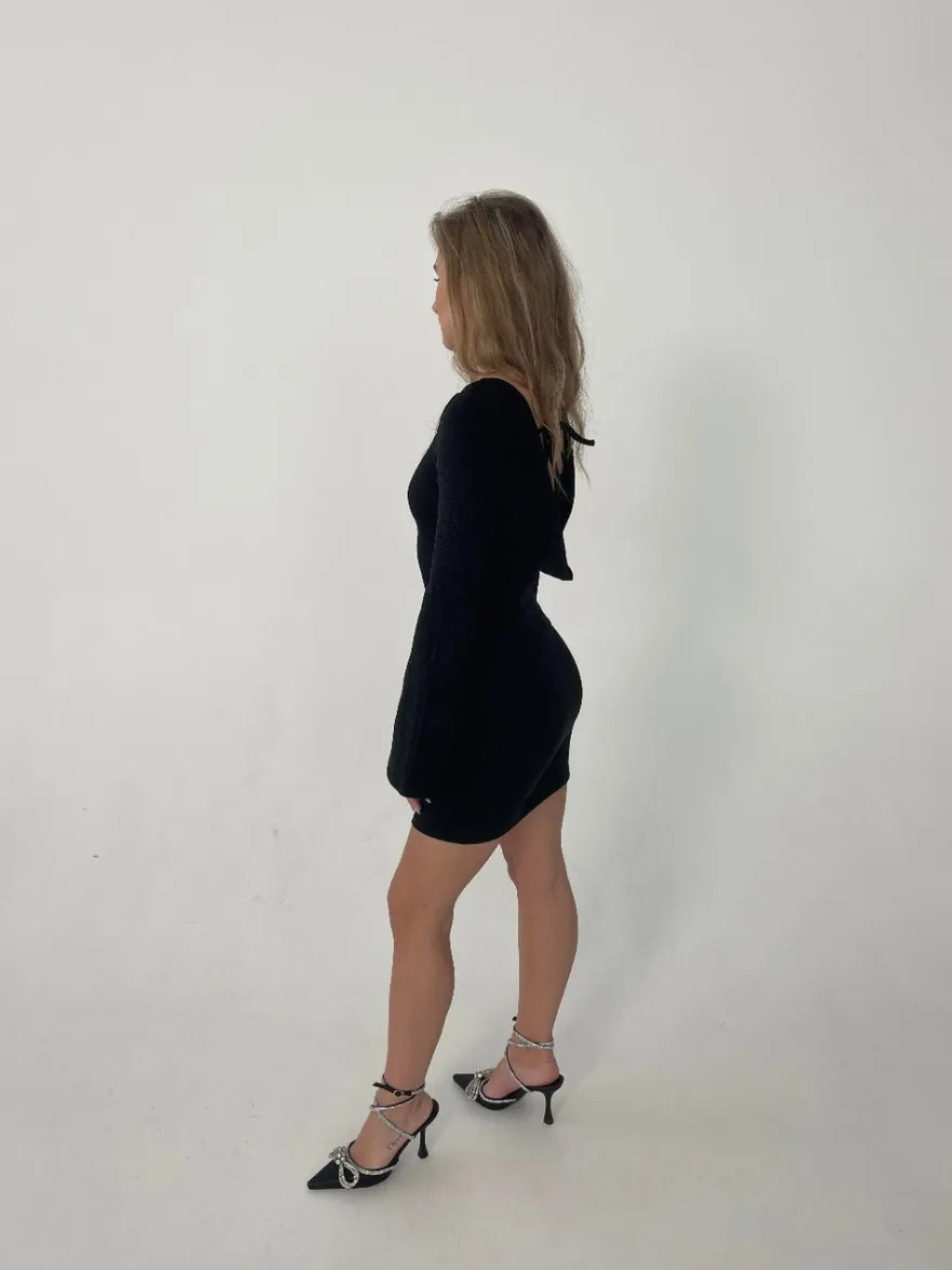 Design By Si Solange glitterkjole med åben ryg - Sort Online