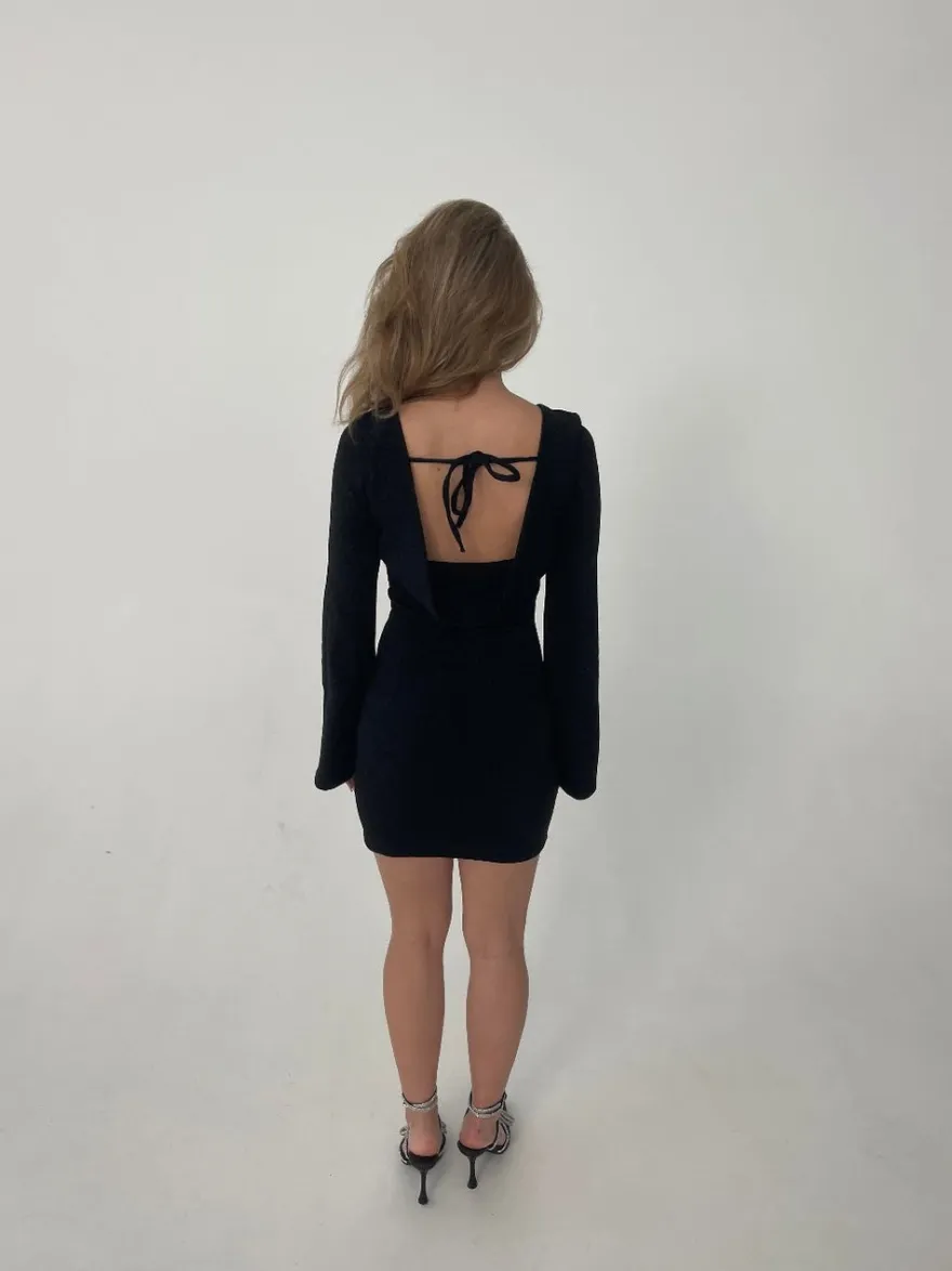 Design By Si Solange glitterkjole med åben ryg - Sort Online