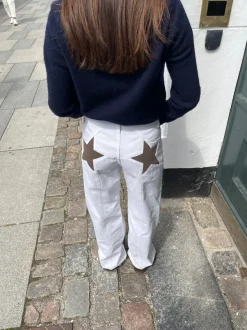 Design By Si Star jeans med brune stjerner - Hvid Clearance
