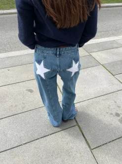 Design By Si Star jeans med hvide stjerner - Lys denim Clearance