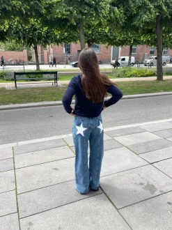 Design By Si Star jeans med hvide stjerner - Lys denim Clearance